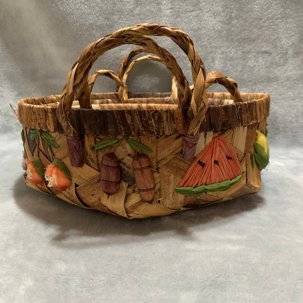 Woven‎ Baskets Set of 3 Fruit Veggie Decor Raffia Farmhouse Countrycore Vintage